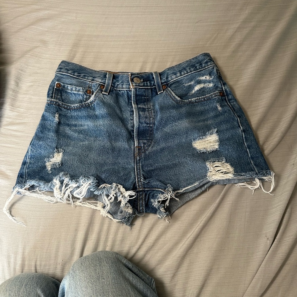Distressed Blue Denim Shorts